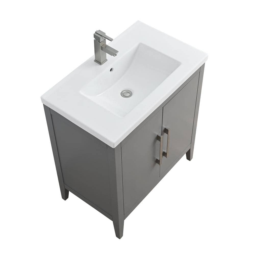 Vanity Art 30 in. W x 18.5 in D x 34 in. H Single Sink Bathroom Vanity Cabinet in Cashmere Gray with Ceramic Top