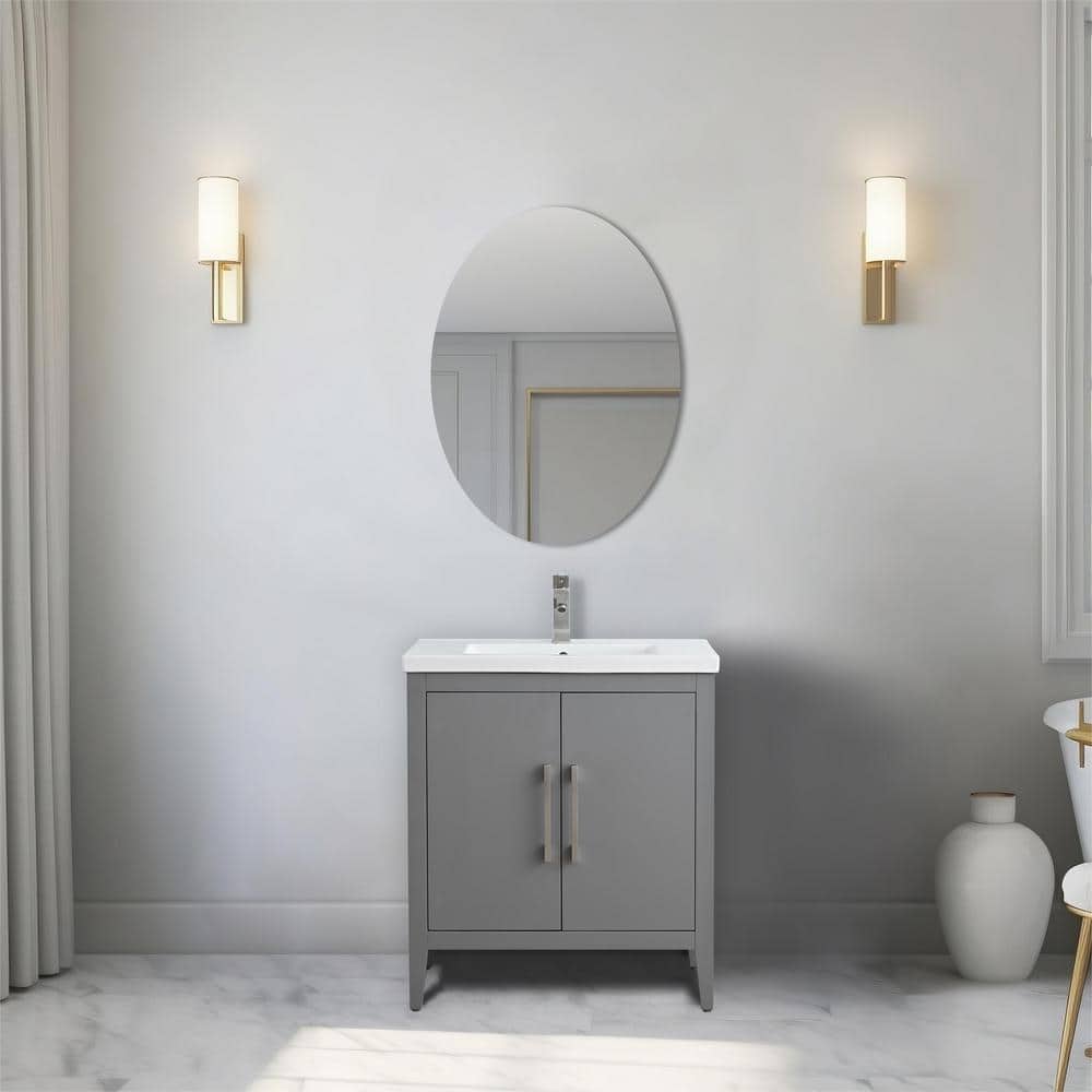 Vanity Art 30 in. W x 18.5 in D x 34 in. H Single Sink Bathroom Vanity Cabinet in Cashmere Gray with Ceramic Top