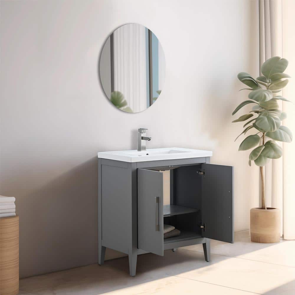Vanity Art 30 in. W x 18.5 in D x 34 in. H Single Sink Bathroom Vanity Cabinet in Cashmere Gray with Ceramic Top