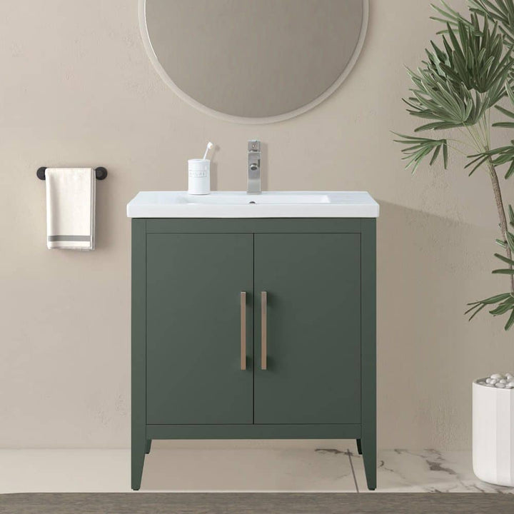 Vanity Art 30 in. W x 18.5 in. D x 34 in. H Single Sink Bathroom Vanity Cabinet in Vintage Green with Ceramic Top