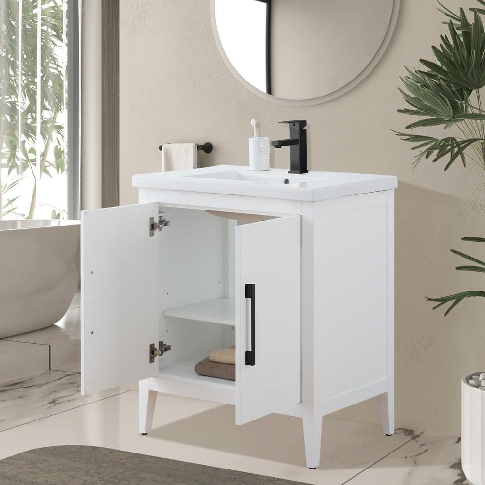 Vanity Art 30 in. W x 18.5 in. D x 34 in. H Single Sink Bathroom Vanity Cabinet in White with Ceramic Top