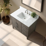 Vanity Art 36 in. W x 22 in. D x 34 in. H Single Sink Bathroom Vanity Cabinet in Driftwood Gray with Engineered Marble Top