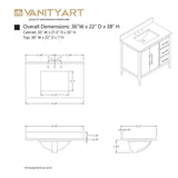 Vanity Art 36 in. W x 22 in. D x 34 in. H Single Sink Bathroom Vanity Cabinet in Cashmere Gray with Engineered Marble Top in White