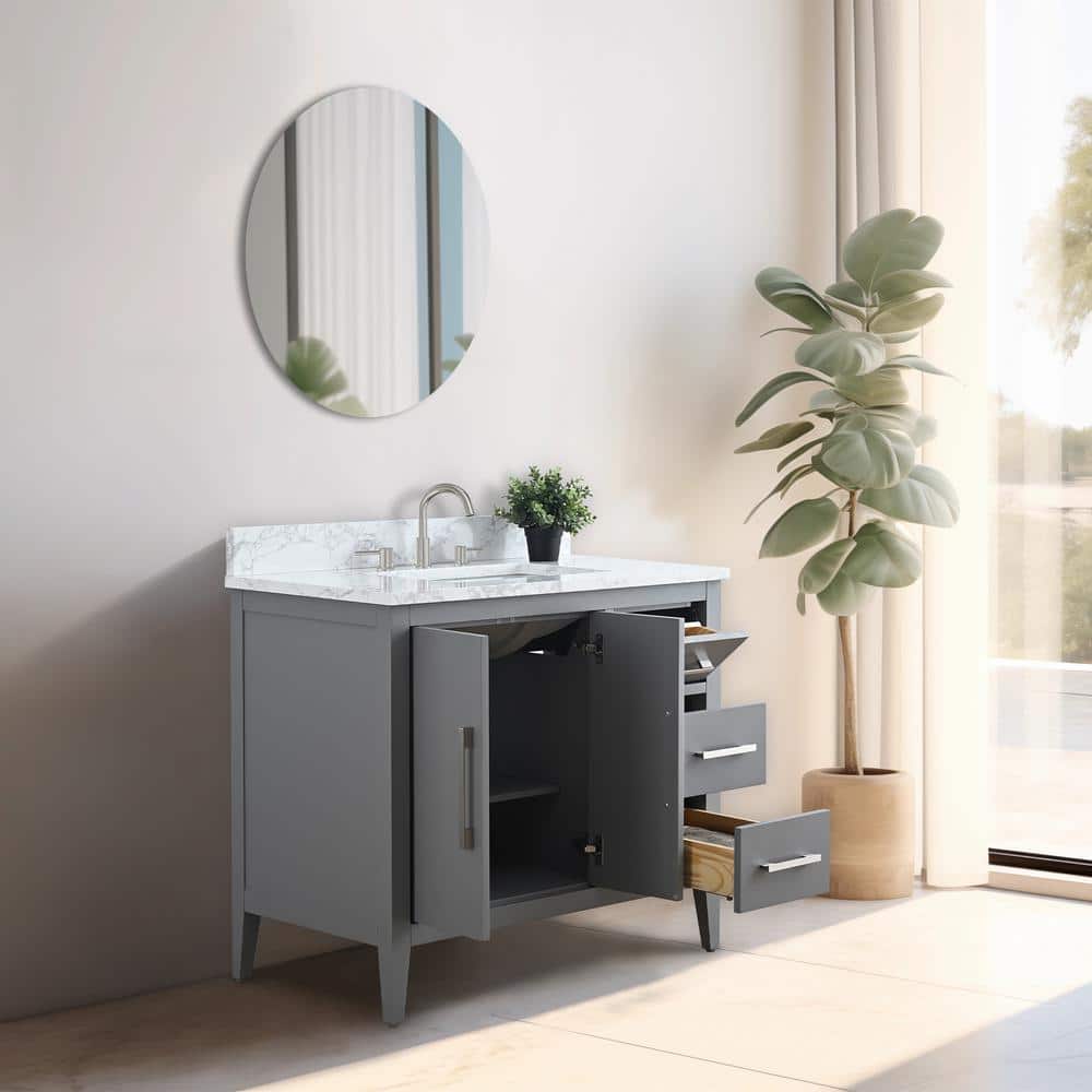 Vanity Art 36 in. W x 22 in. D x 34 in. H Single Sink Bathroom Vanity Cabinet in Cashmere Gray with Engineered Marble Top in White