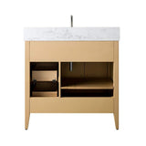 Vanity Art 36 in. W. x 22 in. D x 34 in. H Single Sink Bathroom Vanity Cabinet in Natural Oak with Engineered Marble Top in White