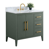 Vanity Art 36 in. W x 22 in. D x 34 in. H Single Sink Bathroom Vanity Cabinet in Vintage Green with Engineered Marble Top in White