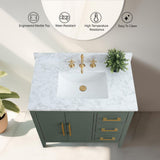 Vanity Art 36 in. W x 22 in. D x 34 in. H Single Sink Bathroom Vanity Cabinet in Vintage Green with Engineered Marble Top in White
