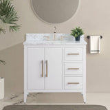 Vanity Art 36 in. W x 22 in. D x 34 in. H Single Sink Bathroom Vanity Cabinet in White with Engineered Marble Top in White