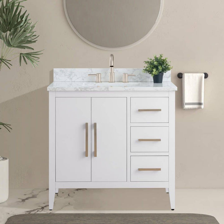 Vanity Art 36 in. W x 22 in. D x 34 in. H Single Sink Bathroom Vanity Cabinet in White with Engineered Marble Top in White
