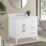 Vanity Art 36 in. W x 22 in. D x 34 in. H Single Sink Bathroom Vanity Cabinet in White with Engineered Marble Top in White