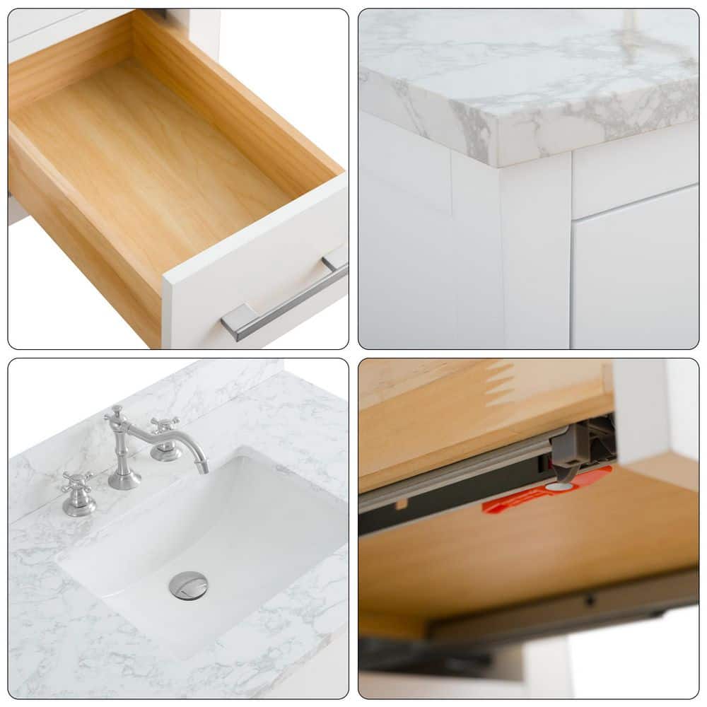 Vanity Art 36 in. W x 22 in. D x 34 in. H Single Sink Bathroom Vanity Cabinet in White with Engineered Marble Top in White