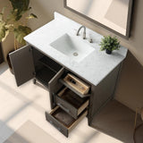 Vanity Art 42 in. W x 22 in. D x 34 in. H Single Sink Bathroom Vanity Cabinet in Driftwood Gray with Engineered Marble Top