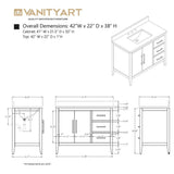 Vanity Art 42 in. W x 22 in. D x 34 in. H Single Sink Bathroom Vanity Cabinet in Driftwood Gray with Engineered Marble Top