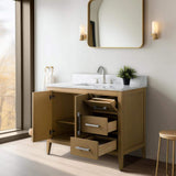 Vanity Art 42 in. W x 22 in. D x 34 in. H Single Sink Bathroom Vanity Cabinet in Natural Oak with Engineered Marble Top