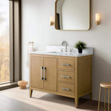 Vanity Art 42 in. W x 22 in. D x 34 in. H Single Sink Bathroom Vanity Cabinet in Natural Oak with Engineered Marble Top