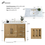 Vanity Art 42 in. W x 22 in. D x 34 in. H Single-Sink Bathroom Vanity in Natural Oak with Engineered Marble Top in Arabescato White