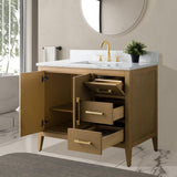 Vanity Art 42 in. W x 22 in. D x 34 in. H Single-Sink Bathroom Vanity in Natural Oak with Engineered Marble Top in Arabescato White