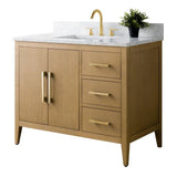 Vanity Art 42 in. W x 22 in. D x 34 in. H Single-Sink Bathroom Vanity in Natural Oak with Engineered Marble Top in Arabescato White