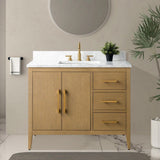 Vanity Art 42 in. W x 22 in. D x 34 in. H Single-Sink Bathroom Vanity in Natural Oak with Engineered Marble Top in Arabescato White