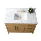 Vanity Art 42 in. W x 22 in. D x 34 in. H Single-Sink Bathroom Vanity in Natural Oak with Engineered Marble Top in Arabescato White