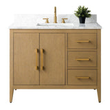 Vanity Art 42 in. W x 22 in. D x 34 in. H Single-Sink Bathroom Vanity in Natural Oak with Engineered Marble Top in Arabescato White