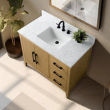 Vanity Art 42 in. W x 22 in. D x 34 in. H Single-Sink Bathroom Vanity in Natural Oak with Engineered Marble Top in Arabescato White