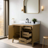 Vanity Art 42 in. W x 22 in. D x 34 in. H Single-Sink Bathroom Vanity in Natural Oak with Engineered Marble Top in Arabescato White