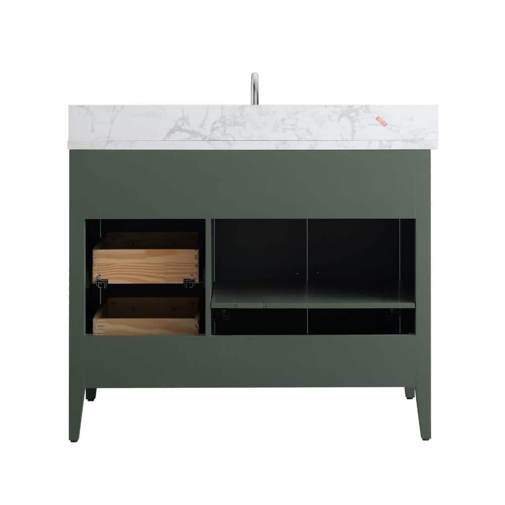 Vanity Art 42 in. W x 22 in. D x 34 in. H Single Sink Bathroom Vanity Cabinet in Vintage Green with Engineered Marble Top