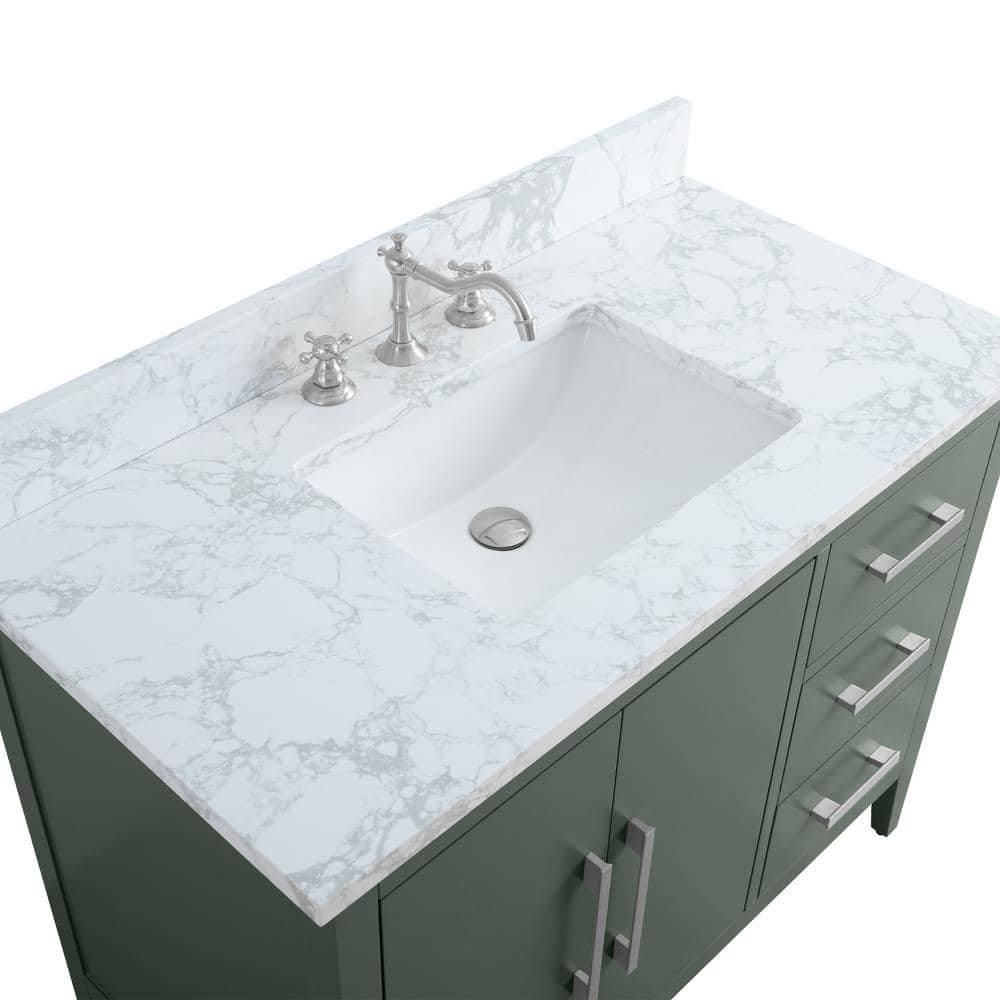 Vanity Art 42 in. W x 22 in. D x 34 in. H Single Sink Bathroom Vanity Cabinet in Vintage Green with Engineered Marble Top
