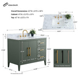 Vanity Art 42 in. W x 22 in. D x 34 in. H Single Sink Bathroom Vanity Cabinet in Vintage Green with Engineered Marble Top