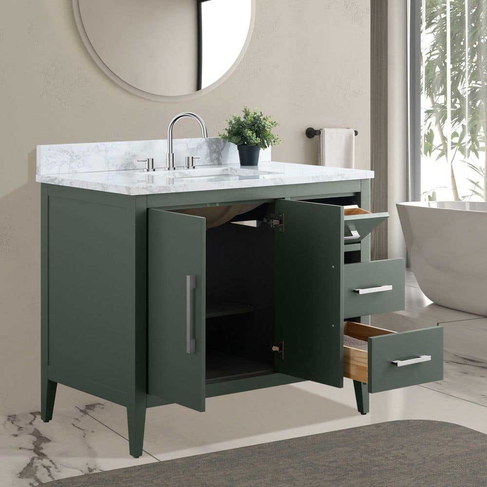 Vanity Art 42 in. W x 22 in. D x 34 in. H Single Sink Bathroom Vanity Cabinet in Vintage Green with Engineered Marble Top