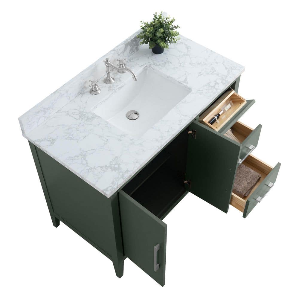 Vanity Art 42 in. W x 22 in. D x 34 in. H Single Sink Bathroom Vanity Cabinet in Vintage Green with Engineered Marble Top