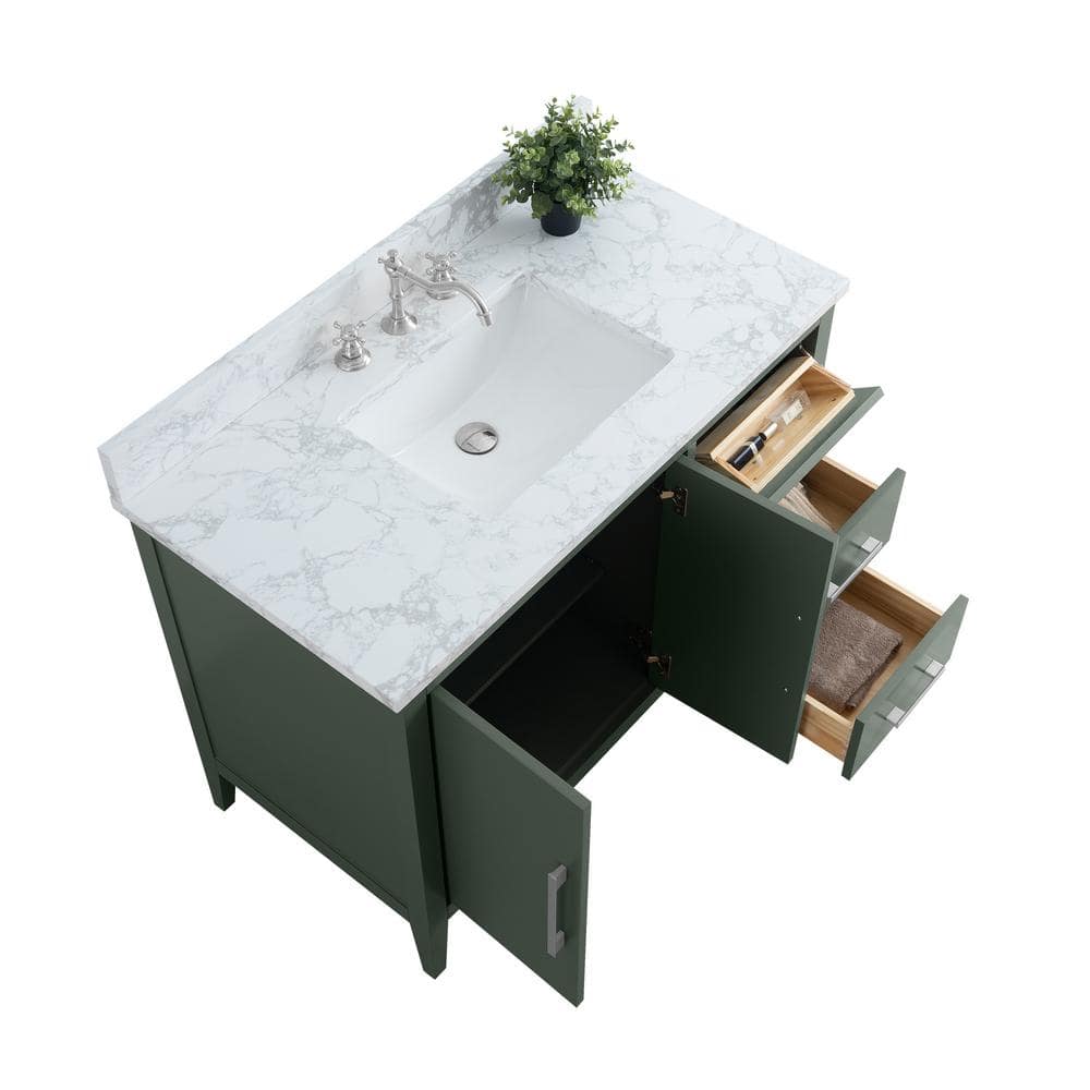 Vanity Art 42 in. W x 22 in. D x 34 in. H Single Sink Bathroom Vanity Cabinet in Vintage Green with Engineered Marble Top