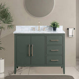 Vanity Art 42 in. W x 22 in. D x 34 in. H Single Sink Bathroom Vanity Cabinet in Vintage Green with Engineered Marble Top