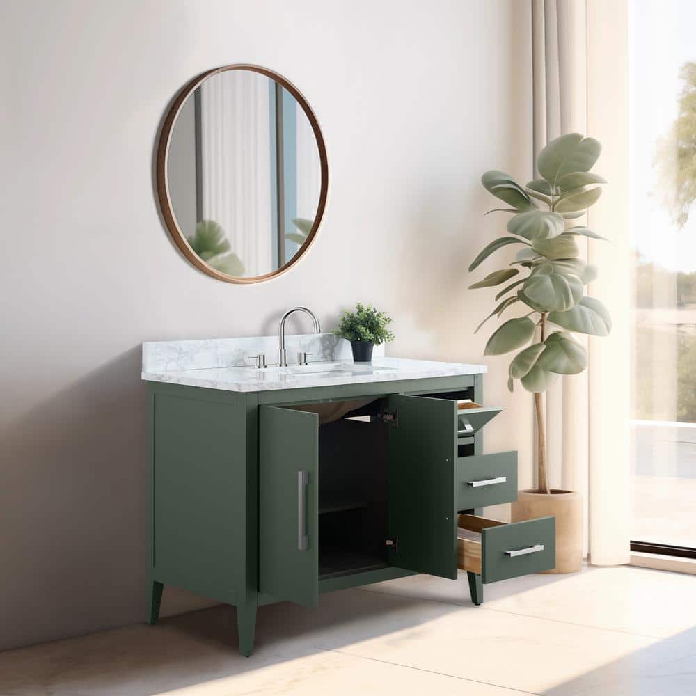 Vanity Art 42 in. W x 22 in. D x 34 in. H Single Sink Bathroom Vanity Cabinet in Vintage Green with Engineered Marble Top