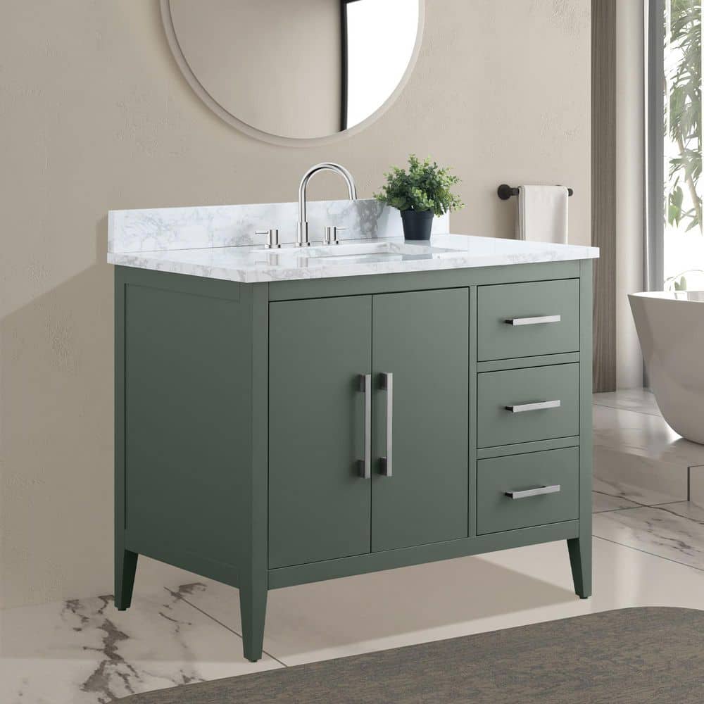 Vanity Art 42 in. W x 22 in. D x 34 in. H Single Sink Bathroom Vanity Cabinet in Vintage Green with Engineered Marble Top