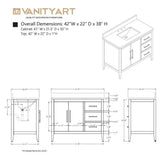 Vanity Art 42 in. W x 22 in. D x 34 in. H Single Sink Bathroom Vanity Cabinet in Vintage Green with Engineered Marble Top