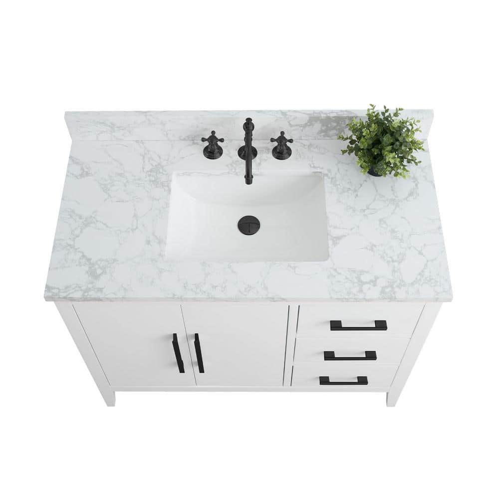 Vanity Art 42 in. W x 22 in. D x 34 in. H Single Sink Bathroom Vanity Cabinet in White with Engineered Marble Top