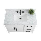 Vanity Art 42 in. W x 22 in. D x 34 in. H Single Sink Bathroom Vanity Cabinet in White with Engineered Marble Top
