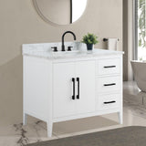 Vanity Art 42 in. W x 22 in. D x 34 in. H Single Sink Bathroom Vanity Cabinet in White with Engineered Marble Top