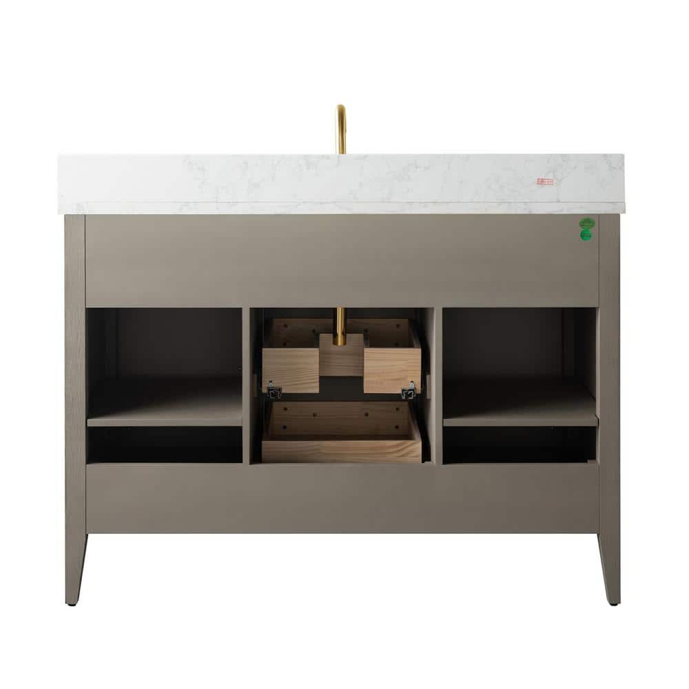 Vanity Art 48 in. W x 22 in. D x 34 in. H Single Sink Bathroom Vanity Cabinet in Driftwood Gray with Engineered Marble Top