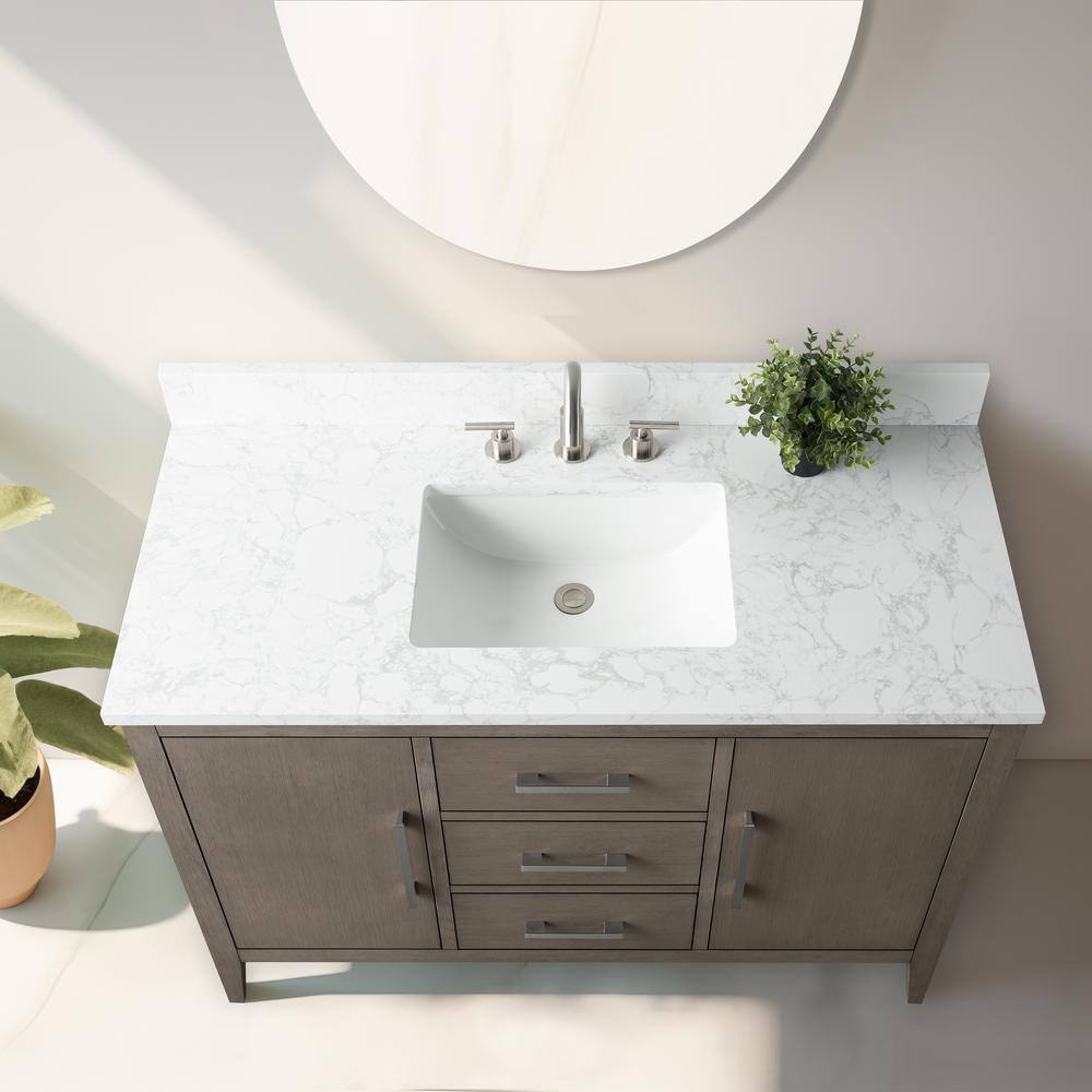 Vanity Art 48 in. W x 22 in. D x 34 in. H Single Sink Bathroom Vanity Cabinet in Driftwood Gray with Engineered Marble Top