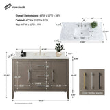 Vanity Art 48 in. W x 22 in. D x 34 in. H Single-Sink Bath Vanity in Driftwood Gray with Engineered Marble Top in Arabescato White