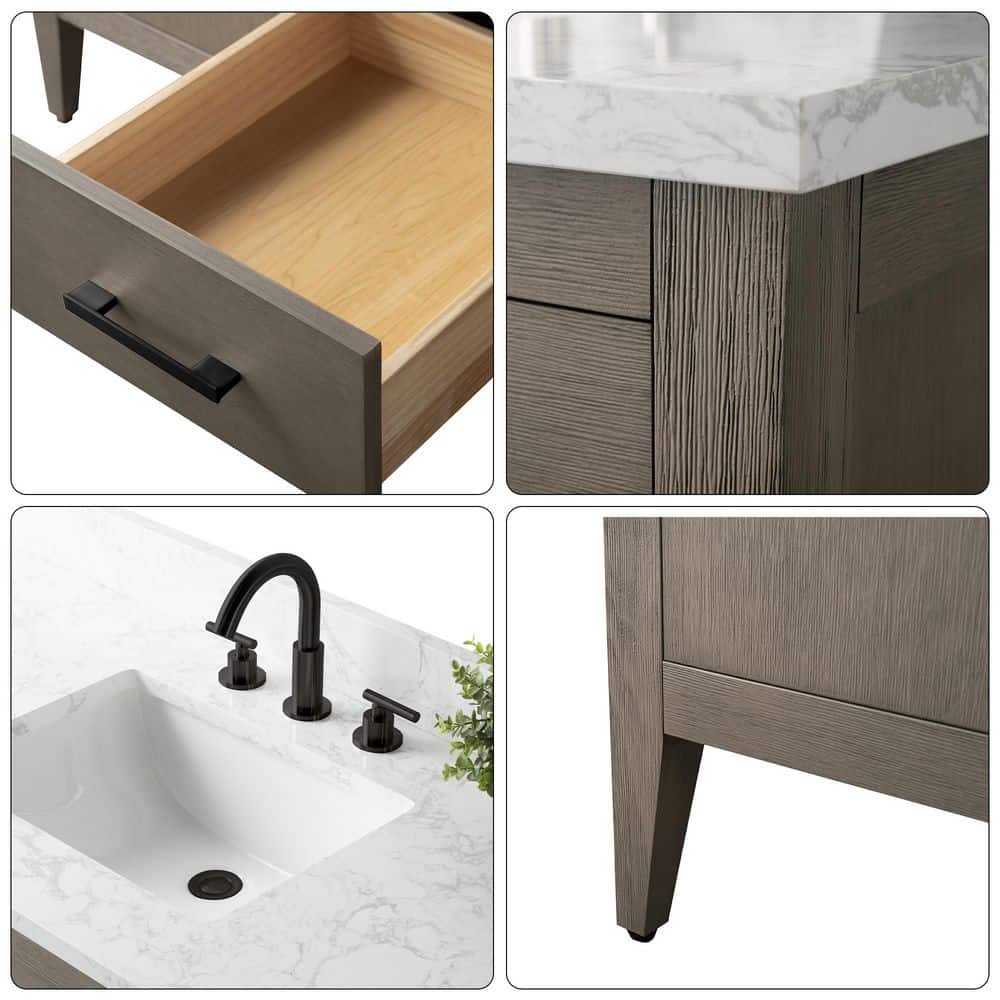 Vanity Art 48 in. W x 22 in. D x 34 in. H Single-Sink Bath Vanity in Driftwood Gray with Engineered Marble Top in Arabescato White