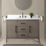 Vanity Art 48 in. W x 22 in. D x 34 in. H Single-Sink Bath Vanity in Driftwood Gray with Engineered Marble Top in Arabescato White