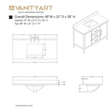 Vanity Art 48 in. W x 22 in. D x 34 in. H Single Sink Bathroom Vanity Cabinet in Cashmere Gray with Engineered Marble Top