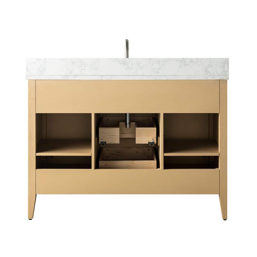 Vanity Art 48 in. W. x 22 in. D x 34 in. H Single Sink Bathroom Vanity Cabinet in Natural Oak with Engineered Marble Top in White