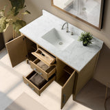 Vanity Art 48 in. W. x 22 in. D x 34 in. H Single Sink Bathroom Vanity Cabinet in Natural Oak with Engineered Marble Top in White