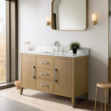 Vanity Art 48 in. W. x 22 in. D x 34 in. H Single Sink Bathroom Vanity Cabinet in Natural Oak with Engineered Marble Top in White