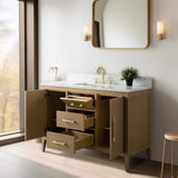 Vanity Art 48 in. W x 22 in. D x 34 in. H Single-Sink Bathroom Vanity in Natural Oak with Engineered Marble Top in Arabescato White